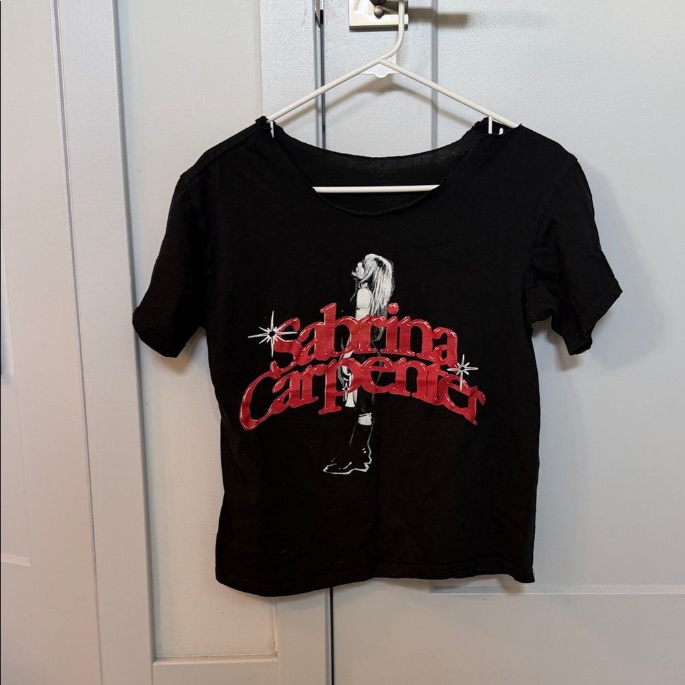 Sabrina Carpenter Black Graphic Tee with Red Logo
